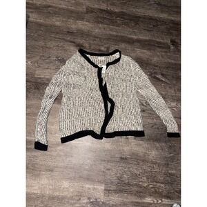 Lou & Grey Knit Cardigan Black White Metallic Sparkle Open Front Size L